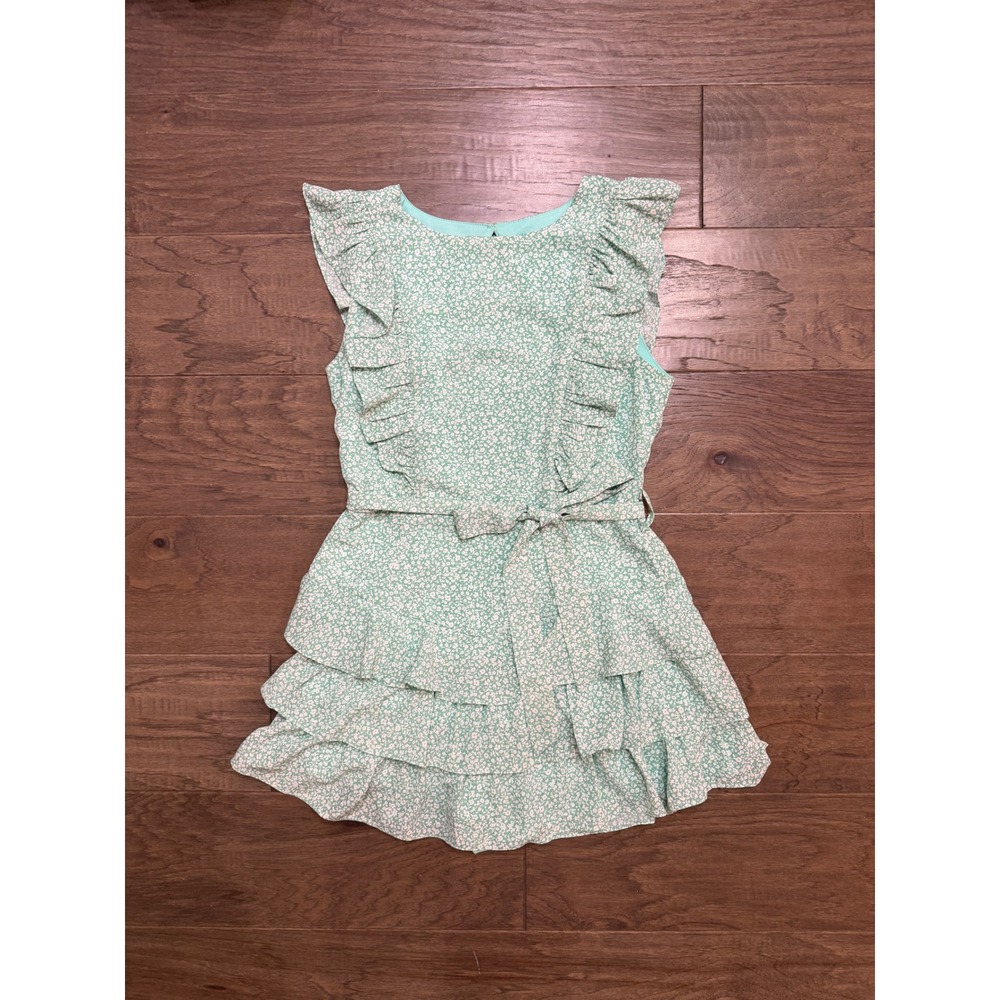 She+Sky Floral Romper Skirt Women Small Mint Green Ruffle Tiered Open Back Boho